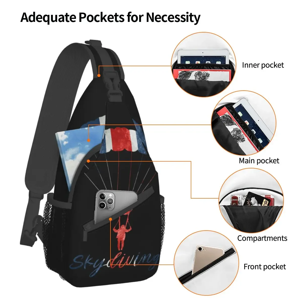 Skydiving UK Flag Small Sling Bag Chest Crossbody Shoulder Backpack Outdoor Hiking Daypacks Retro Paraglider Men Women Pack