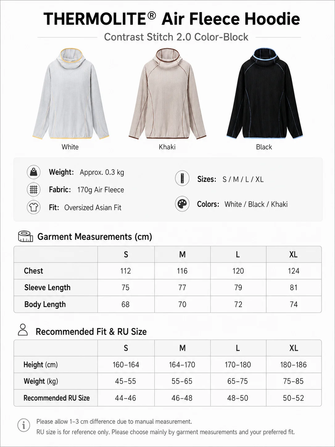 THERMOLITE ® Leichter Air-Fleece-Hoodie für Herren, Kontrastnähte, Thermo-Pullover, schnelltrocknend, Outdoor-Sport-Technik-Oberteil – Detail 1