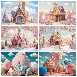 Candy World Backdrop Sweet Candyland Castle Lollipop House Baby Birthday Cake Smash Party Portrait Background Photo Studio Props