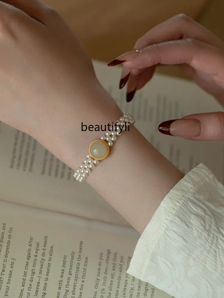 

Woven Pearl Bracelet Bracelet Valentine's Day Gift Hetian Jade Vintage Women's Bracelet