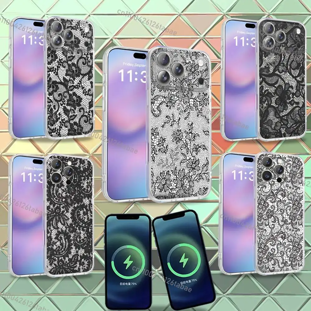 

INS COOL Black Lace Pattern Personalized For iPhone 17,12,11,14,13,15,16,Plus,Air,Pro,Max,E,Mini for Magnetic Frosted Phone Case