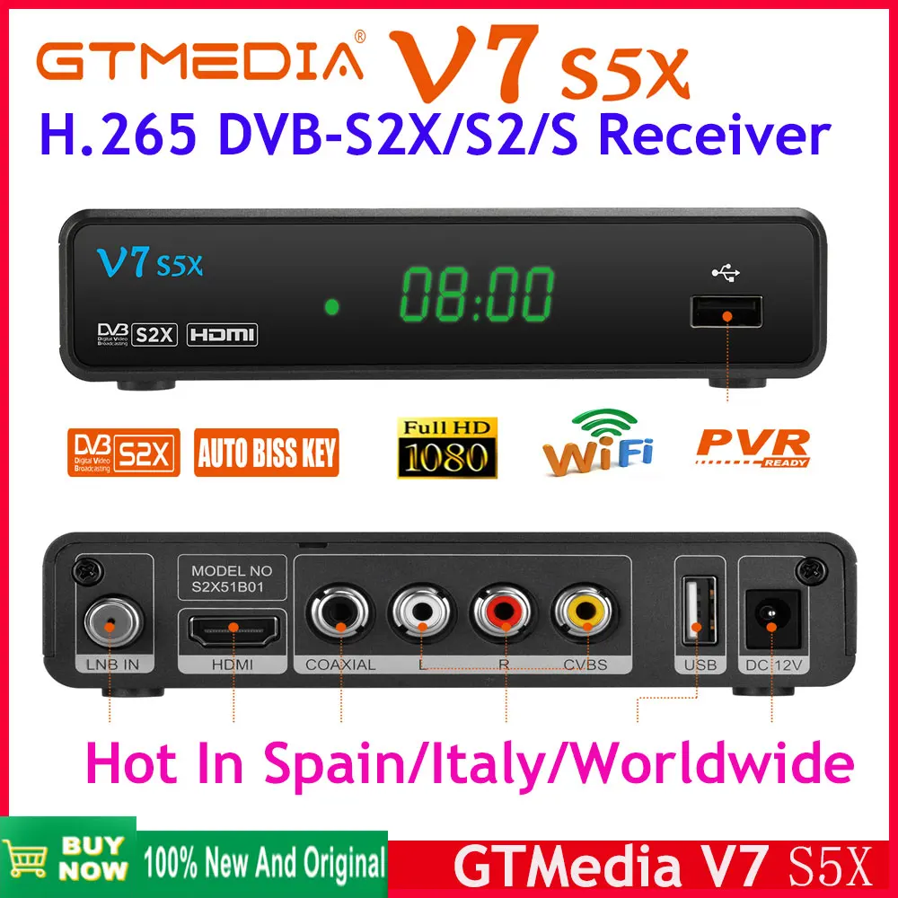 

V7 S5X GTmedia V7S5X Support DVB-S/S2/S2X H.265 AVS+ Auto Roll Full PowerVu Unicable USB Wifi Youporn Set Top Box