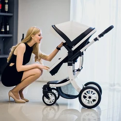Passeggino di lusso 3 in 1,2024 nuovo passeggino e seggiolino auto in pelle PU, passeggino portatile ad alto paesaggio, carrozzina bianca