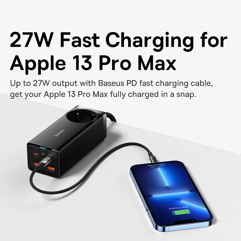 Baseus 100W GaN3 Pro Desktop Charger Power Strip Charging Station Fast Charger For iPhone 15 14 13 Pro Max Xiaomi Samsung Laptop