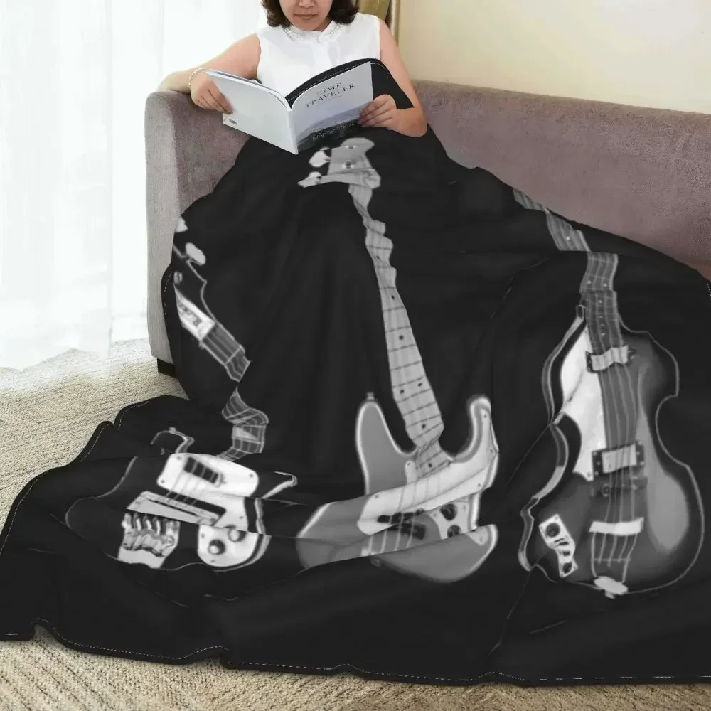 

Guitar Flannel Throw Blanket Soft Warm Music Theme for Winter Travelling Living Room or Bedspread