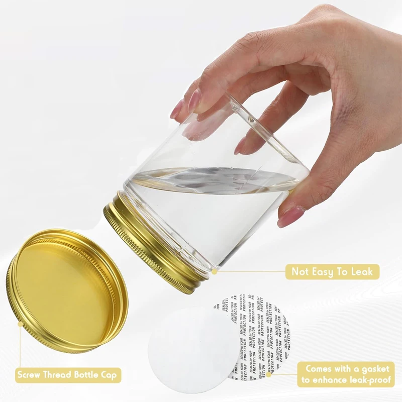 5Pcs 150-580ml Clear Plastic Jars W/ Aluminum Lids Refillable Straight Cylinders Jar Container For Dry Cargo Jams Peanuts Snacks