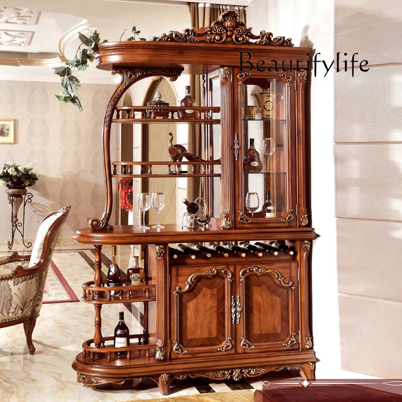 American solid wood entrance wine cabinet entry door decoration partition living room European wine rack foyer cabinet