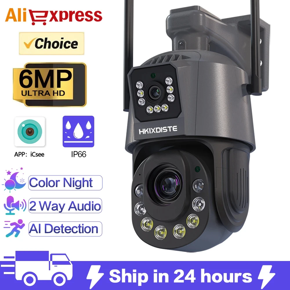 3K 6MP Metal Dual Lens PTZ Wifi Camera Outdoor 50X Optical Zoom Human Detection 200M Night Vision IP Cameras iCsee Smart CCTV