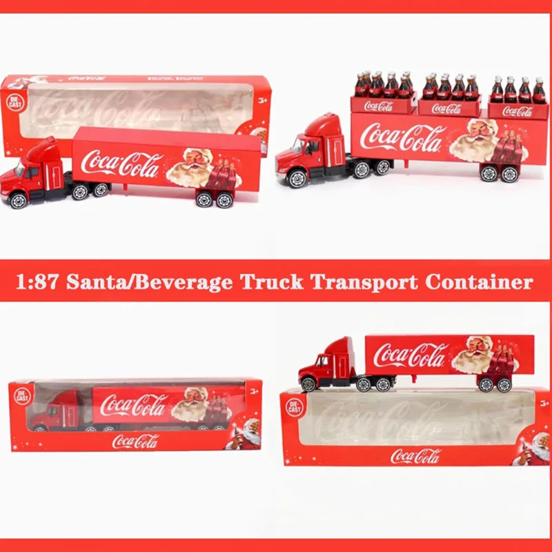 Diecast 1:87 Scale Peterbilt Santa/Beverage Truck Transport Container Truck Model Children's Car Toys Decorated Christmas Gift