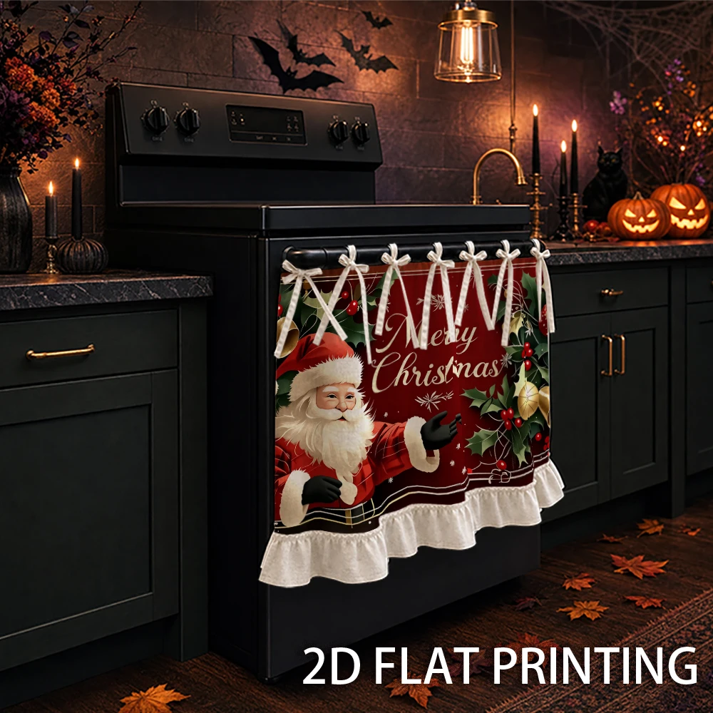 1PC Christmas Kitchen Curtains-Cabinet Curtains-Splash Guards. Printed with Santa Claus, Holly Berries. Perfect for Christmas De