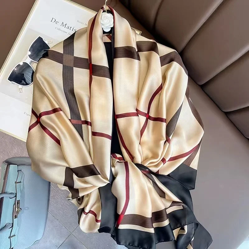 Luxury Summer Women 180X90CM Scarf Carriage Quality Soft Silk Scarves Female Shawls Foulard Beach Cover-Ups Wraps Ladies Bandana