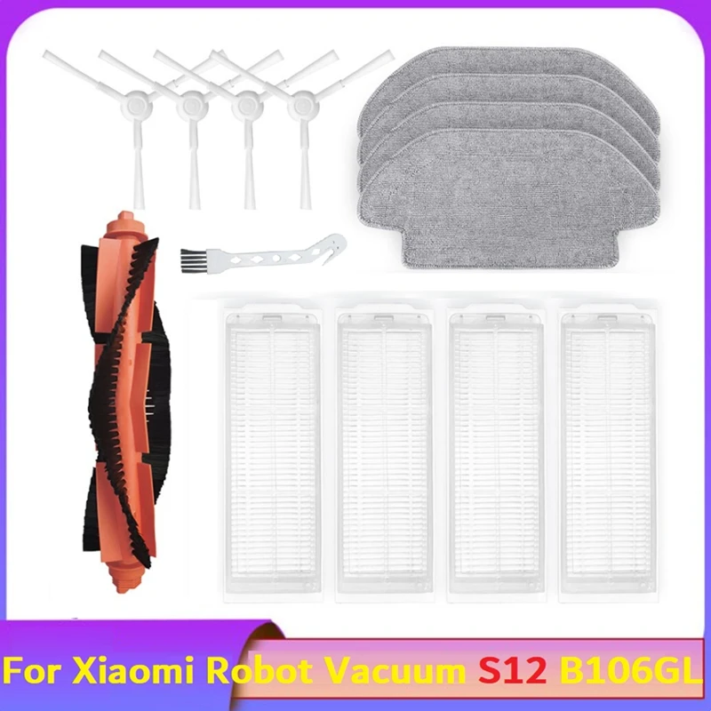 

A98E-14Pcs For Xiaomi Robot Vacuum S12 B106GL Robot Main Side Brush Washable Hepa Filter Mop Pad Replacement Spare Parts