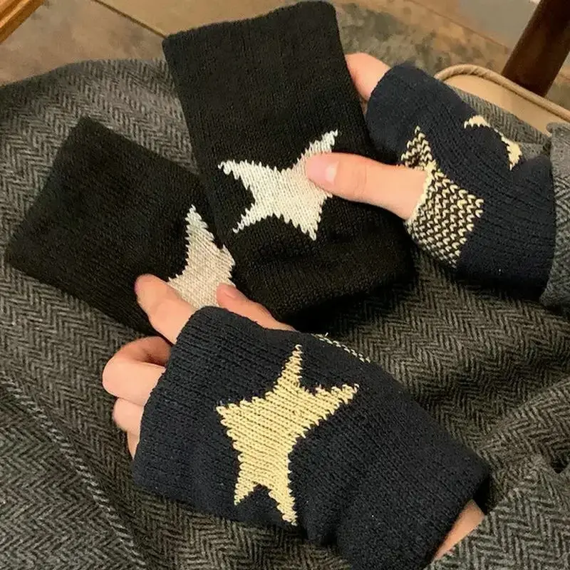 2025 Women's Star Printed Fingerless Gloves Fashion Wrist Warmers Half Finger Gloves Knit Mittens Punk Arm Warmers for Women Men