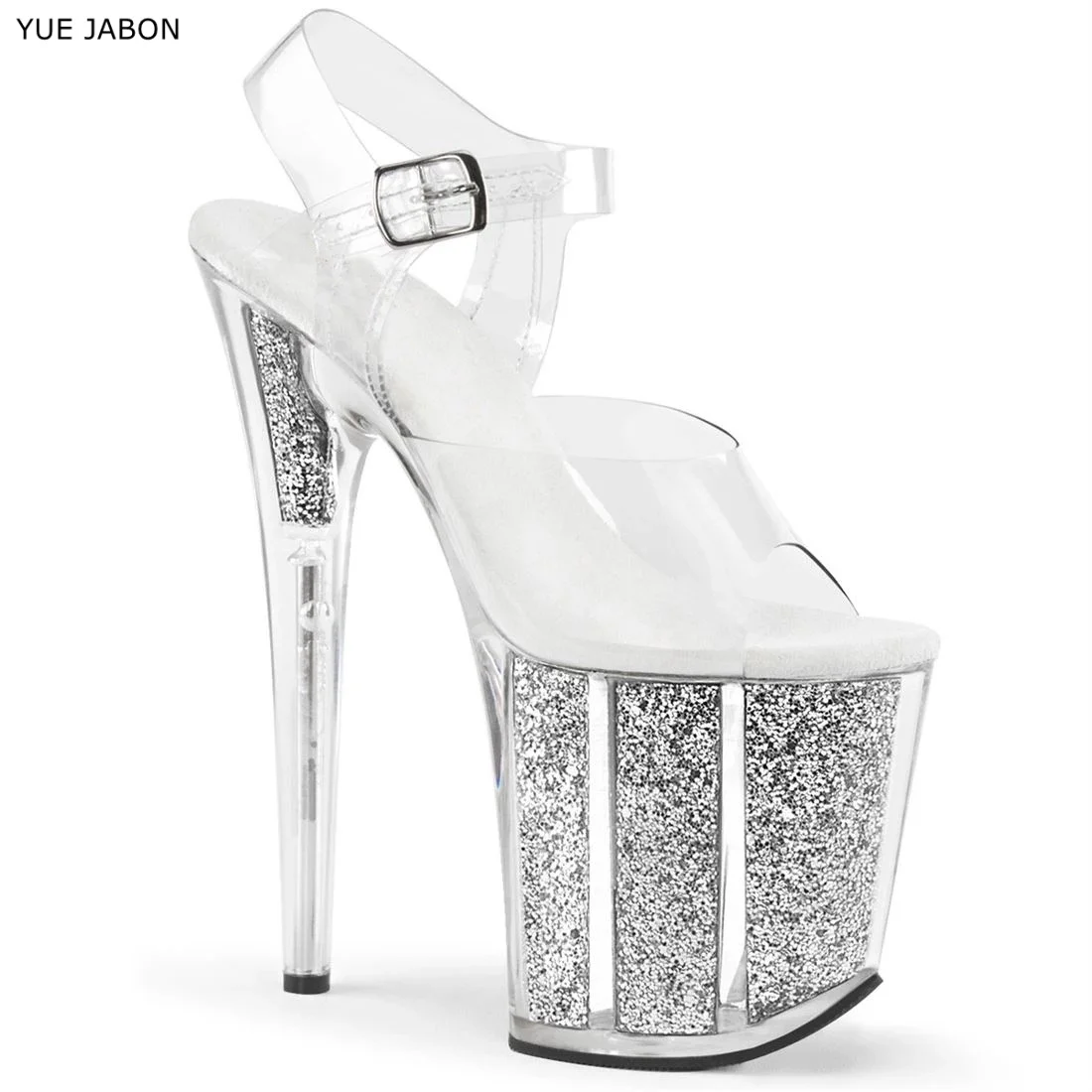 Transparent Summer Crystal PVC Stage High Heels Women's Wedding Stiletto 20cm Sex Show Super Stable Nightclub Sandals 