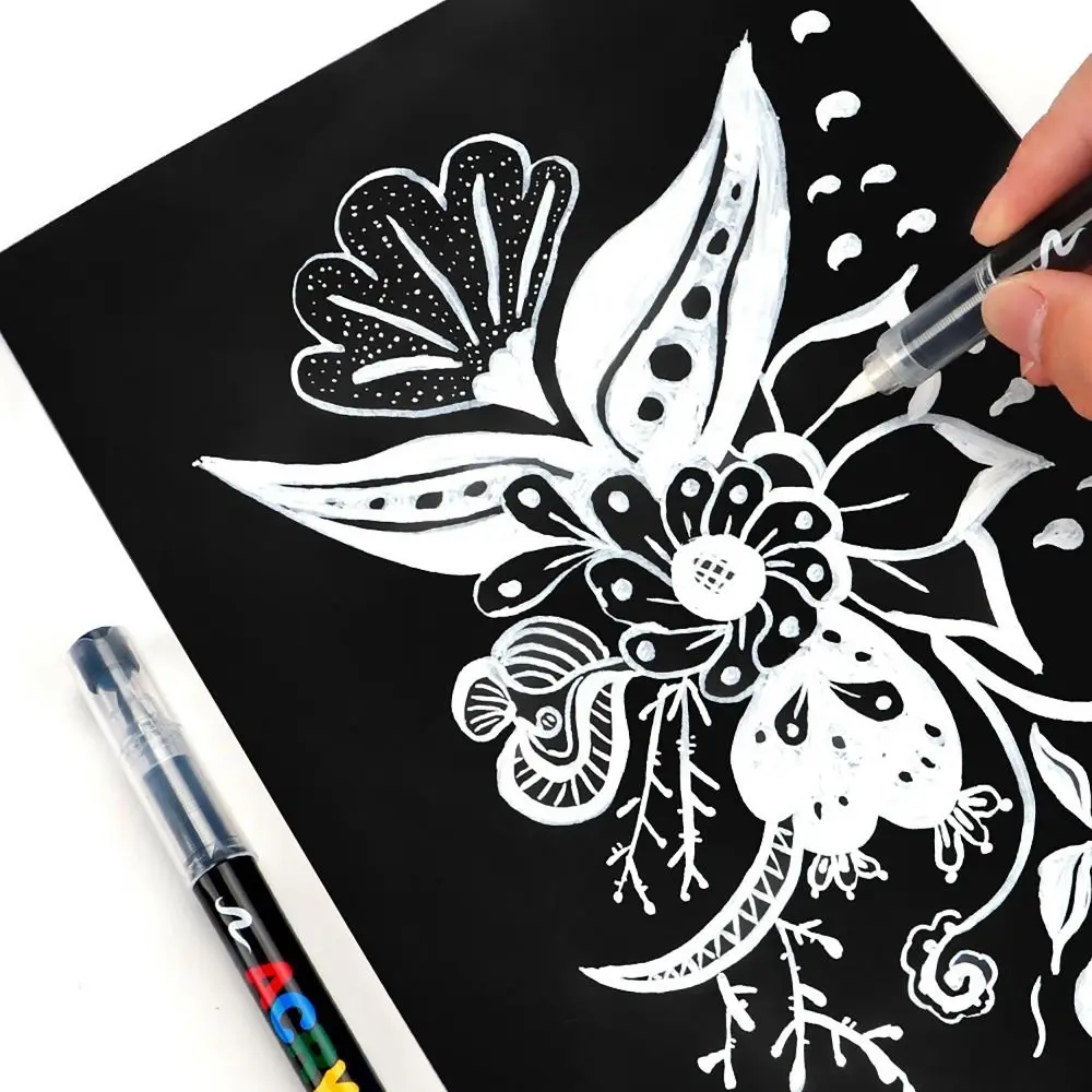 

12Pcs/Box Black/White Acrylic Marker Pen Quickly Dry Soft Tip Acrylic Paint Markers DIY Waterproof Direct-Liquid Ink Marker