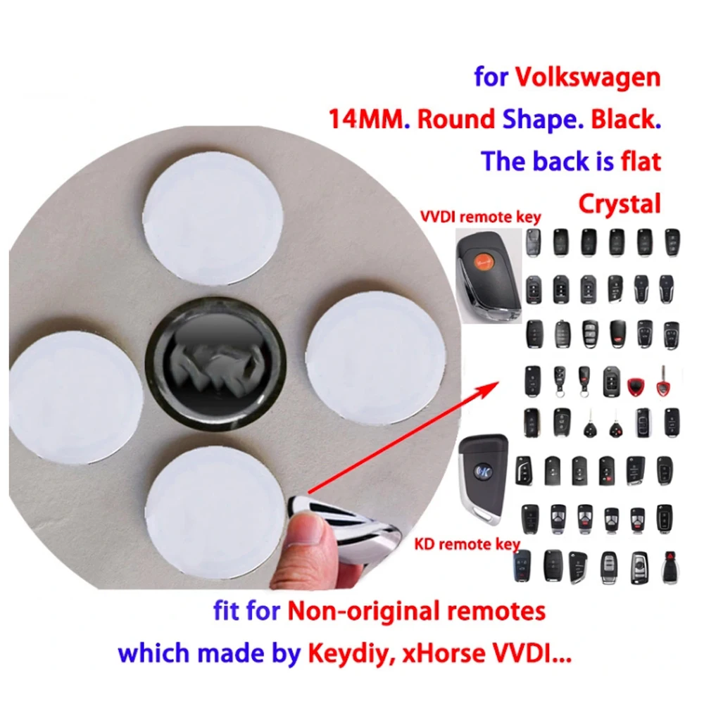 10pcs/Lot 10MM 12MM 14MM VW Crystal Emblem Logo Sticker for VW For Volkswagen New Flip Remote Car Key & Smart Keys KEYDIY VVDI