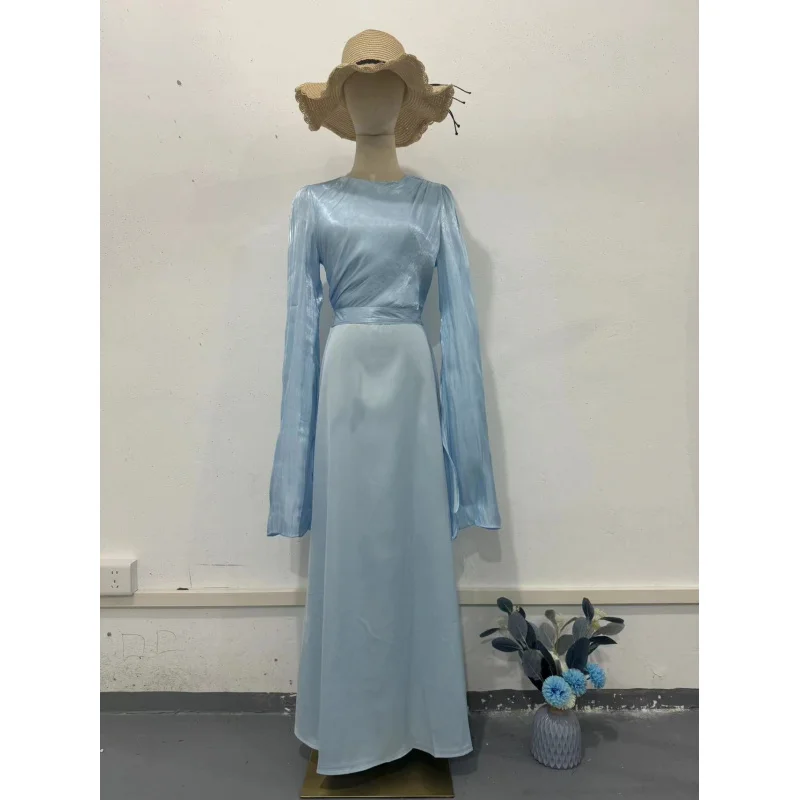 Robe d'été mince en satin transparent à manches longues en verre épissé