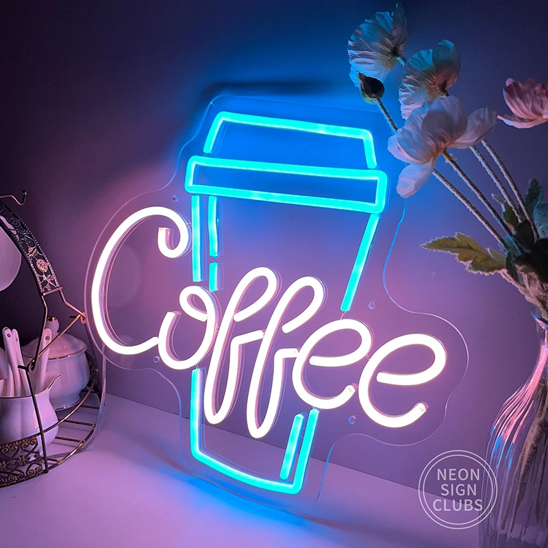 LED Coffee Cup Neon Sign Luminous LED Sign Lights Party Cafe Shop Birthday Reunion Room Home Personality Wall Decoration