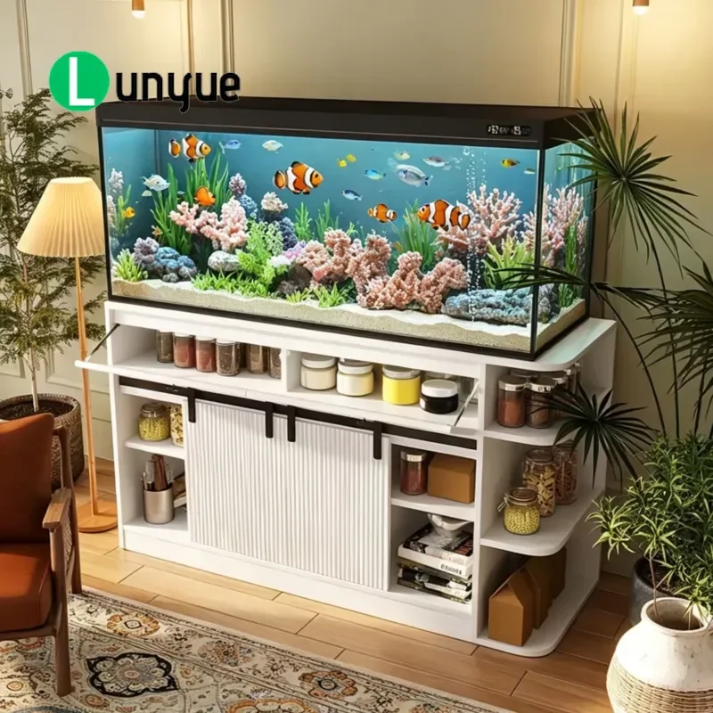75 Gallon Fish Tank Aquarium Stand with LED Light Cabinet Heavy Duty Metal Bracket for Home Living Room Storage Wholesale