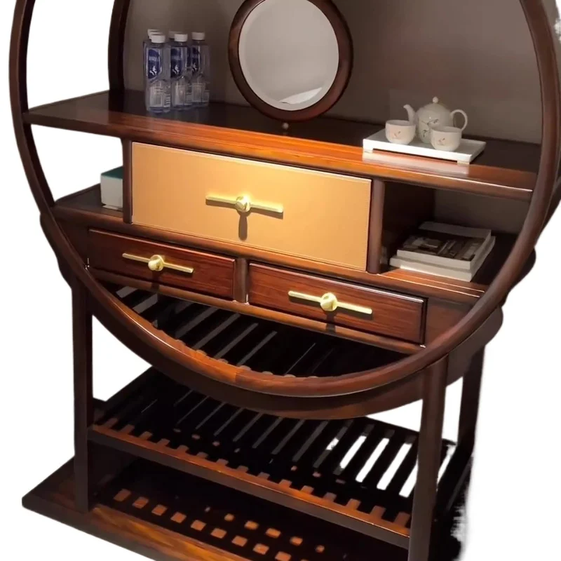 

New Chinese ebony bogu frame solid wood Duobao pavilion light luxury Zen tea room tea rack round antique rack