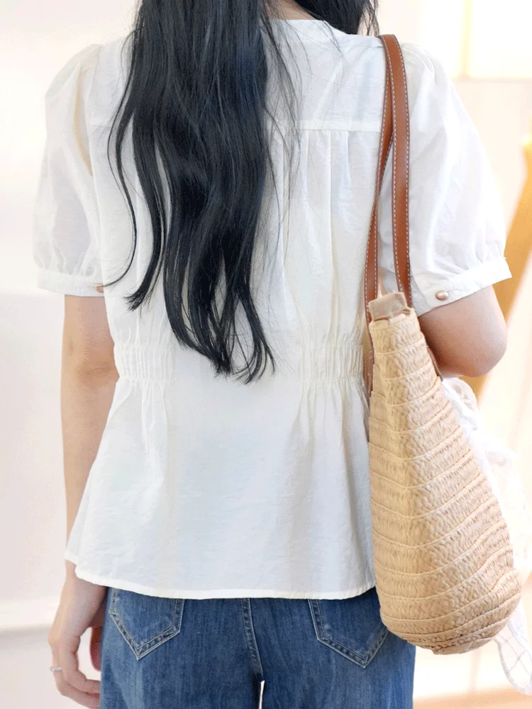 French Cotton and Linen Short-sleeved Shirt for Women 2025 New Summer Tops for Summer