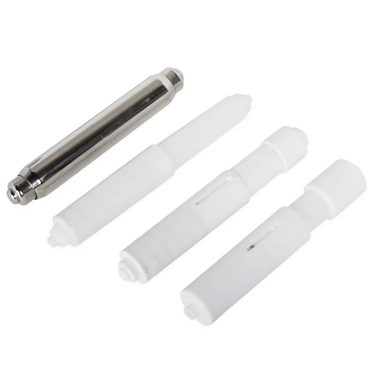 White Toilet Paper Holder Roller - Adjustable Spring-Loaded Bathroom Tissue Roll Rod