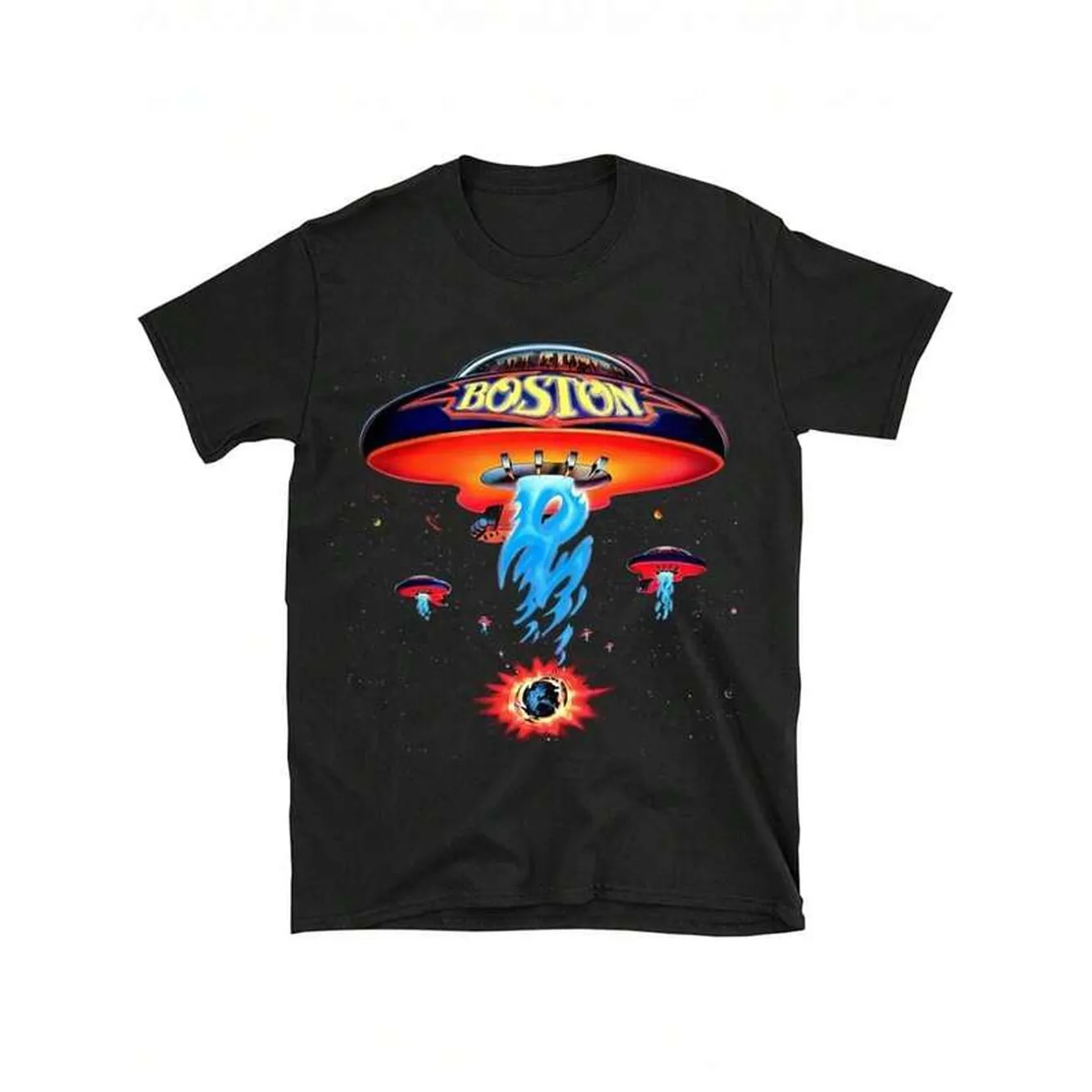 Boston Band T-Shirt Poster Shirt Space Ship Rock Band T-Shirt Men's Black