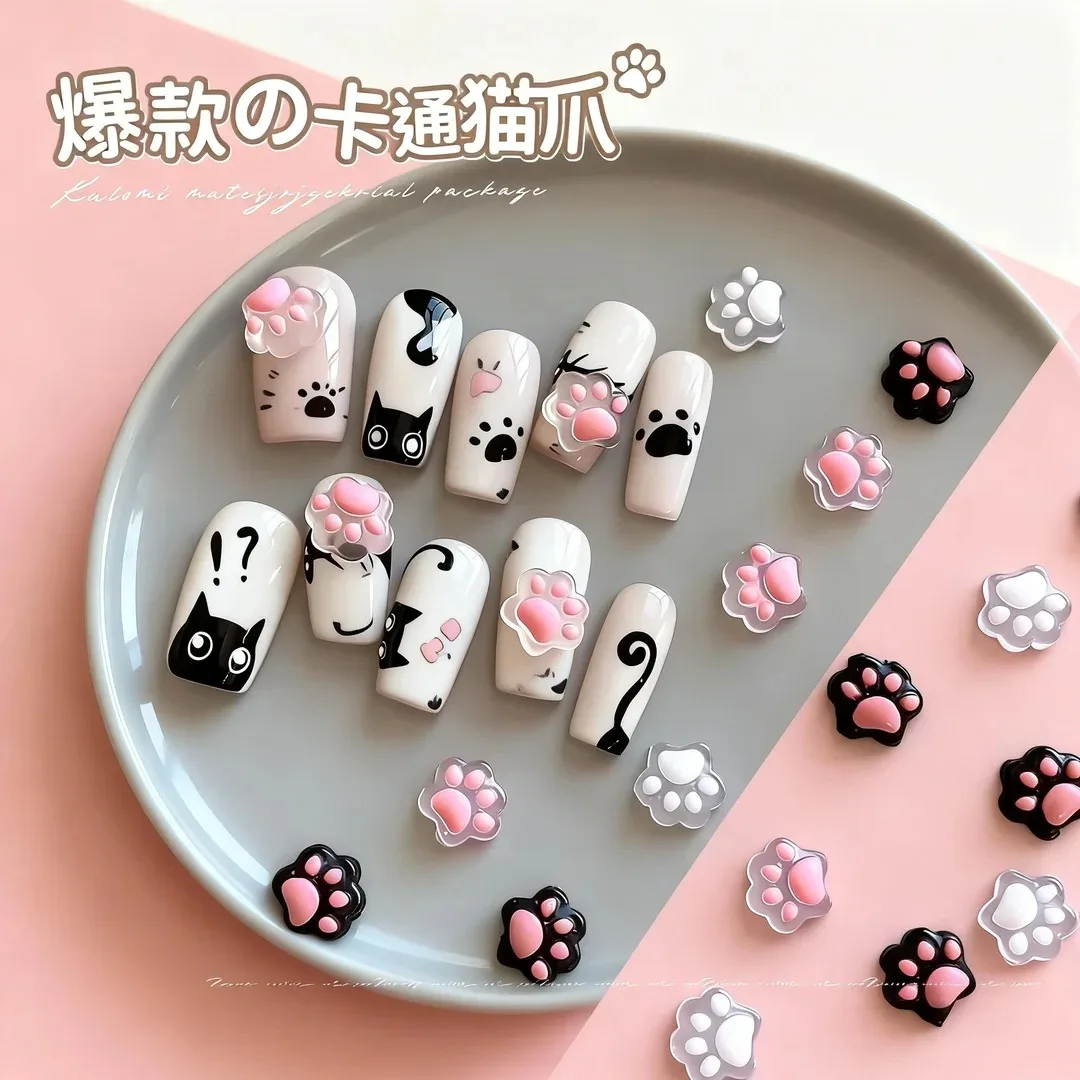 3D Luminous Cat's Paw Nail Charms Cute Resin Cat Paws 50Pcs Manicure Accessories Y2K Nail Art Decorations DIY Hair Clip Crafts