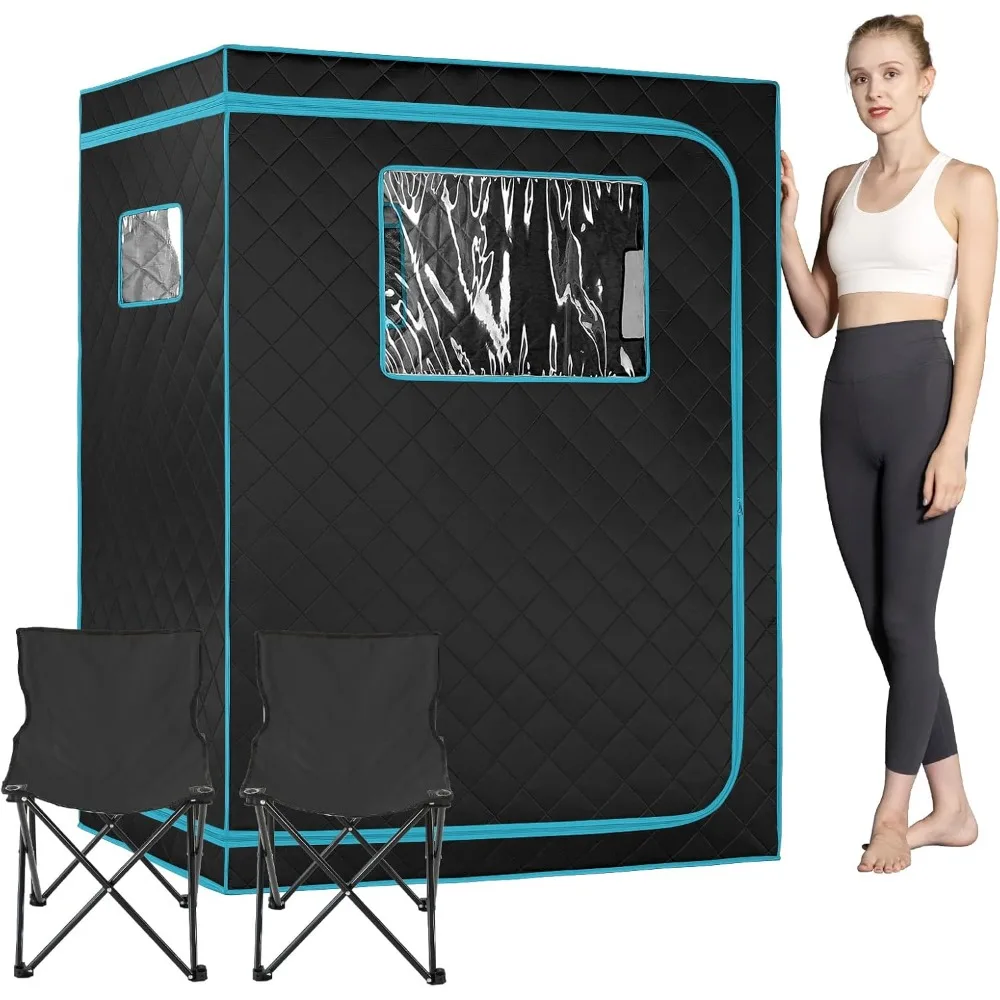 Home SPA with Time Temperature Remote, Chairs, Light, Oversized 1 or 2 Person Privacy Indoor Saunas for Relaxation, Blackgreen