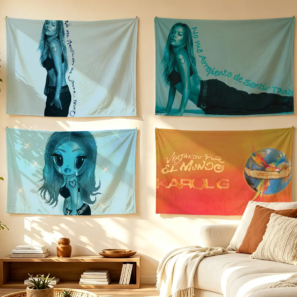 Singer K-Karol G No Me Arrepiento de Sentir Tanto flag Room Decoration Wall Tapestry Hanging Aesthetic Advertising Banner