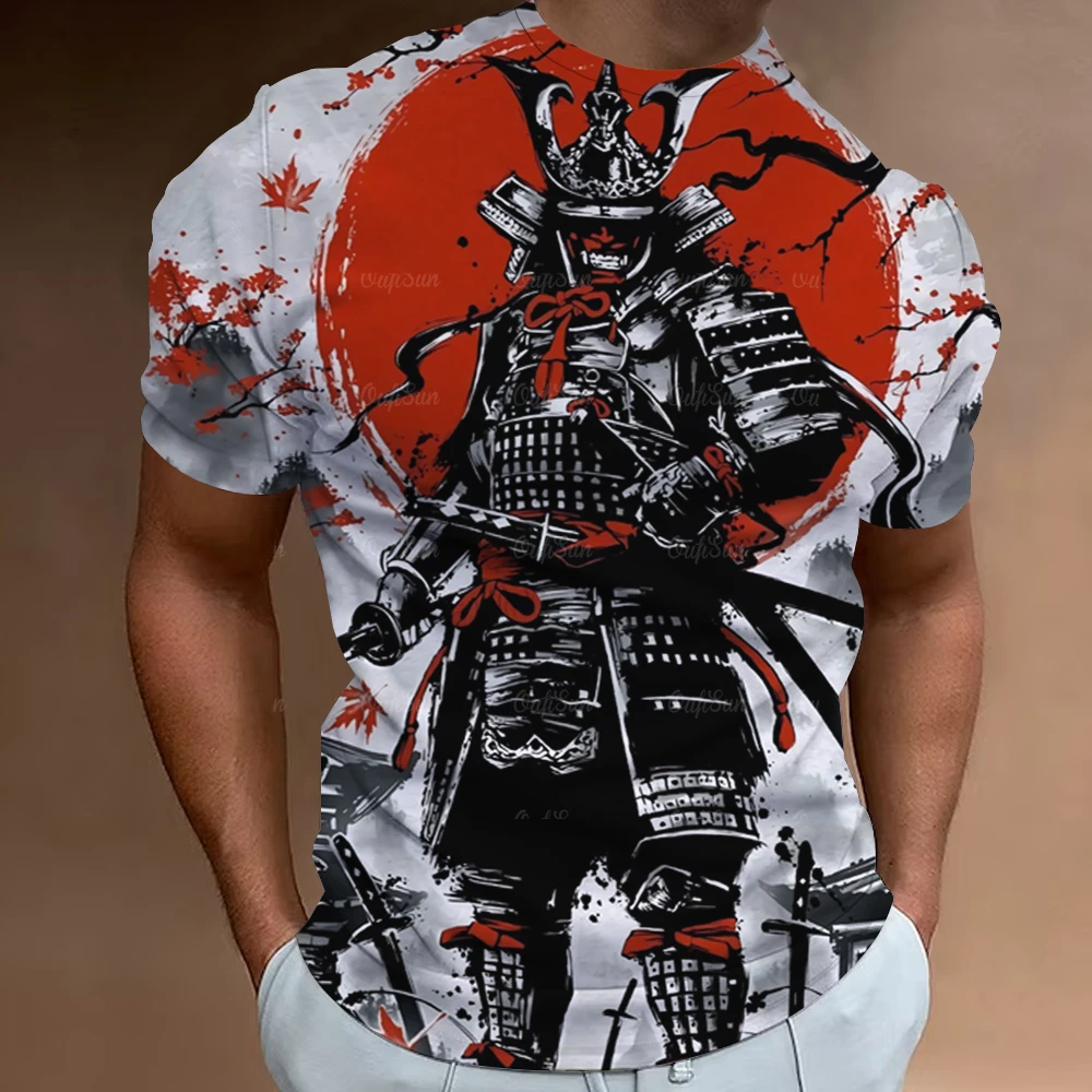 Japanese Samurai Print Short Sleeve T-Shirt For Men Retro Men's T-Shirt Street Fashion Man Clothes Loose Oversized Tee Tops 2024