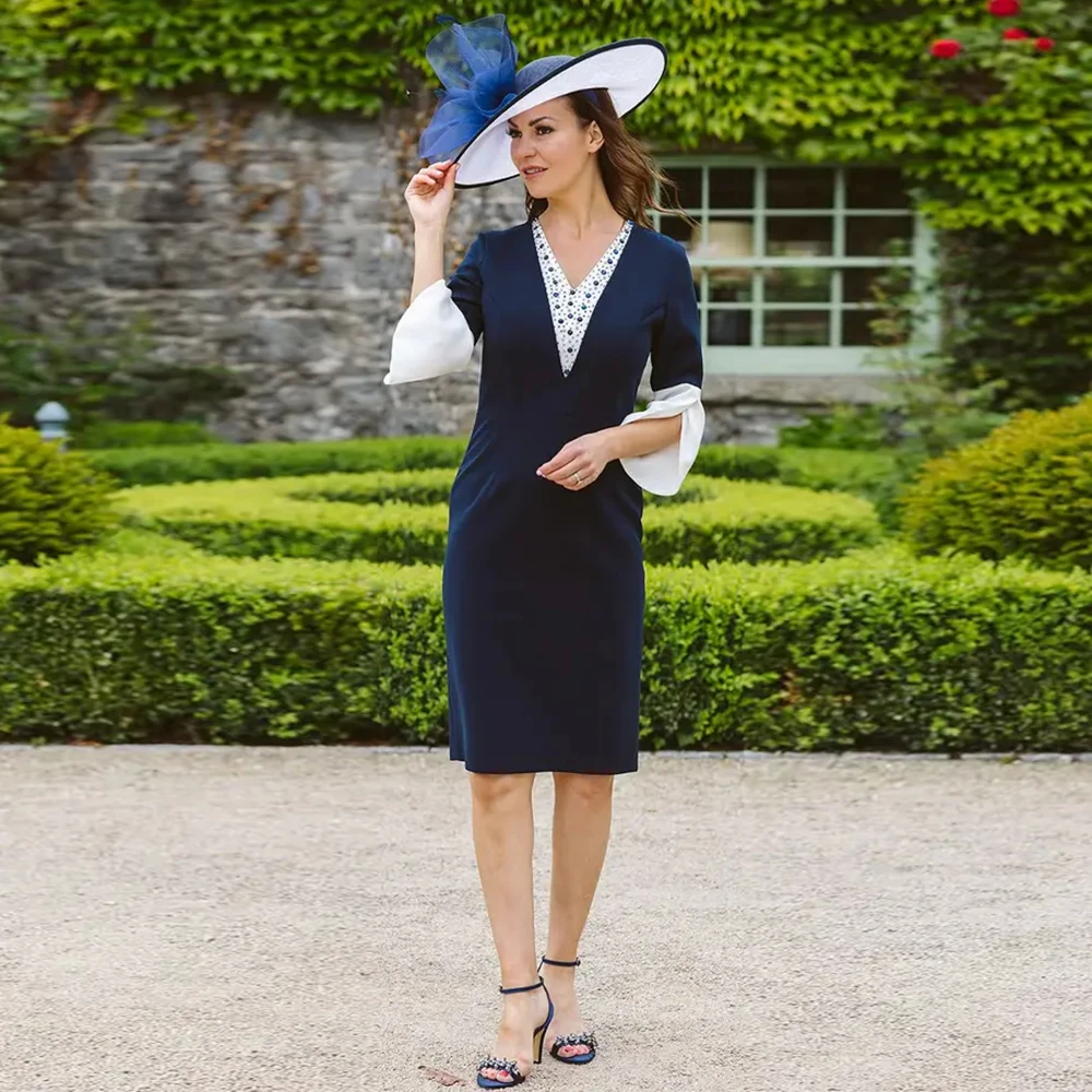 

Customized Beaded V Neck Mother of Birde Dresses for Women Wedding 2026 Flare Sleeve Evening Dress Midi Formal Prom Party Gowns