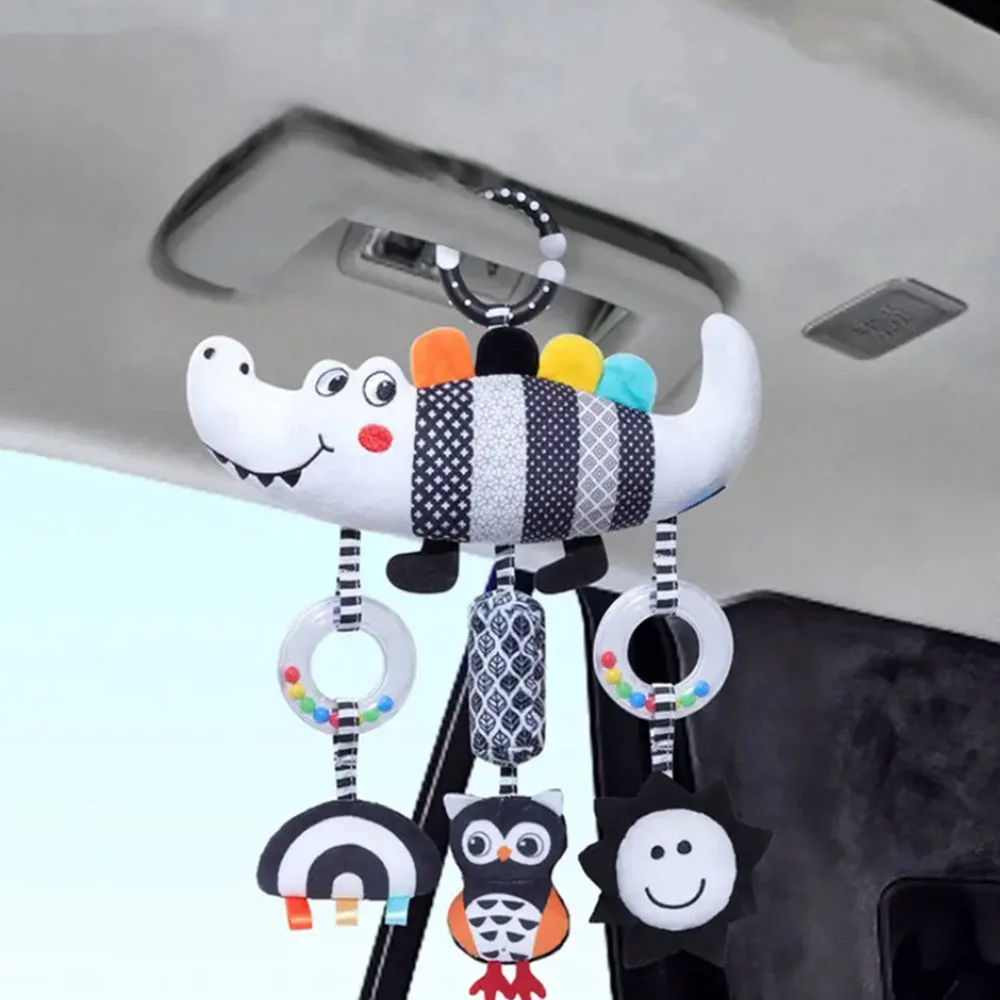 Miękkie i przytulne czarno-białe pluszowe zabawki w kształcie zwierząt - wiszące grzechotki do fotelika samochodowego i wózka, prezent na Boże Narodzenie