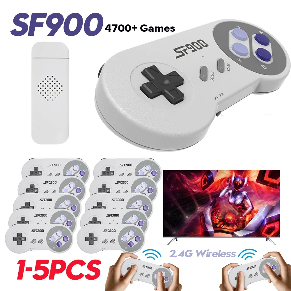 

Игровая консоль SF900 Retro (1-5 комплектов) с беспроводным приемником 2.4G, портативная HD-приставка для ТВ с 2 геймпадами и 4700 играми