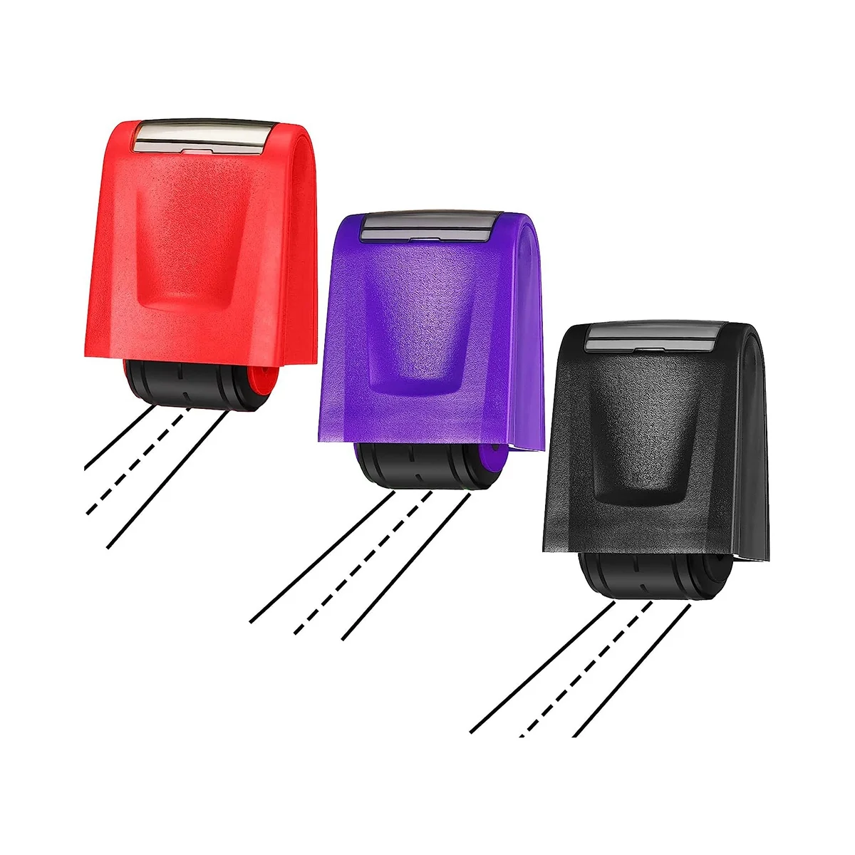 

3 Pieces Dashed Handwriting Lines Practice Roller Stamp Self Inking Line Rolling Stamps (Red, Purple, Black)