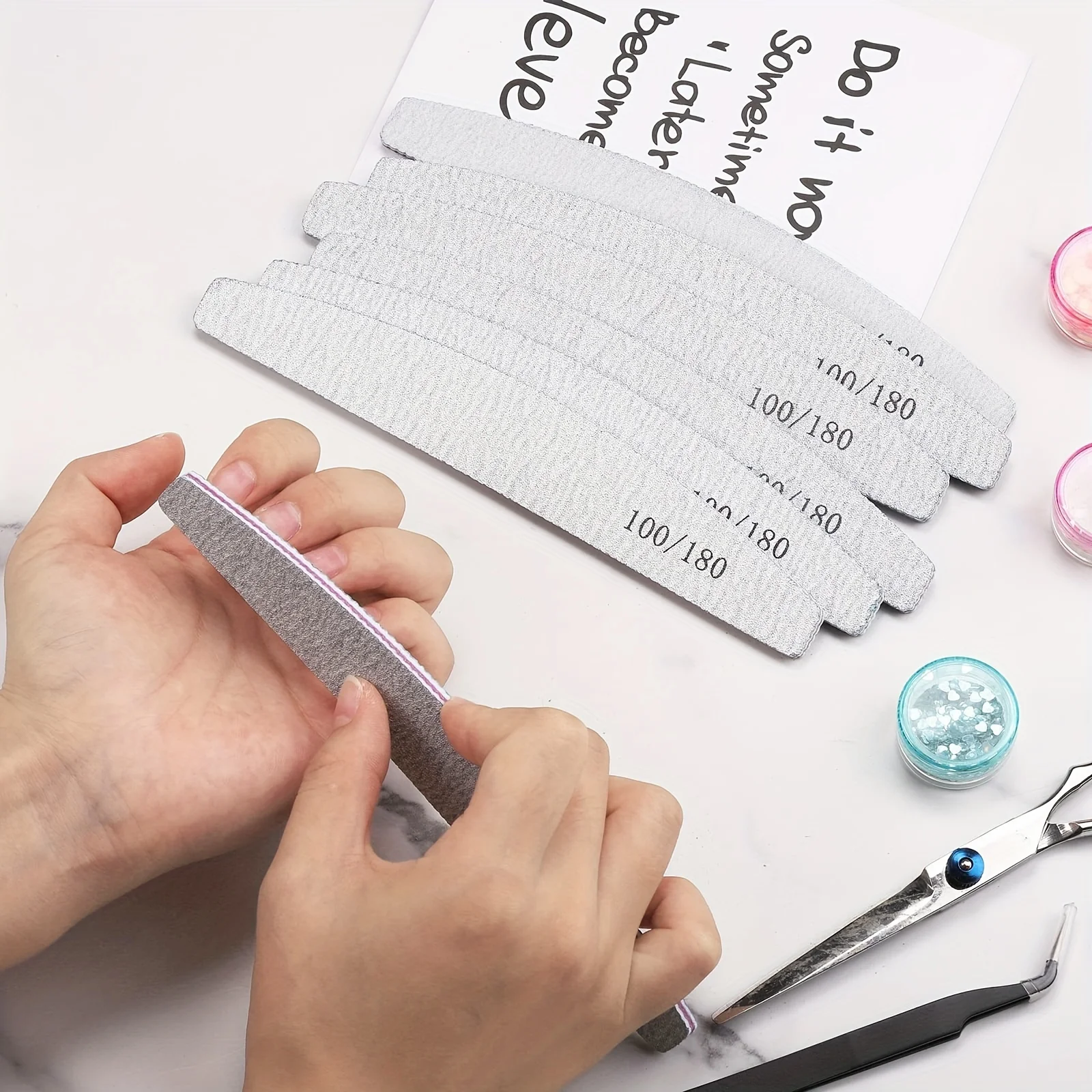 12pcs Professional Manicure Set: 100/180 Grit Nail Files and Buffers, Double-Sided Emery Boards for Acrylic Nails