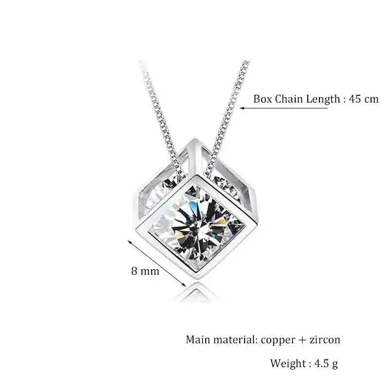 New Fashion Square Geometric Pendant Necklaces Shiny Crystal CZ Stone Inlaid Box Chain Choker Neck Accessories Jewelry Gifts