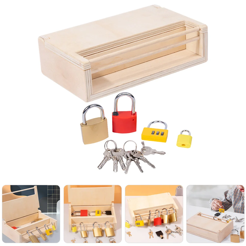 Caja de bloqueo para educación temprana, llaves Montessori, juguete de aprendizaje para niños pequeños, Material metálico de madera seguro, ojo de mano