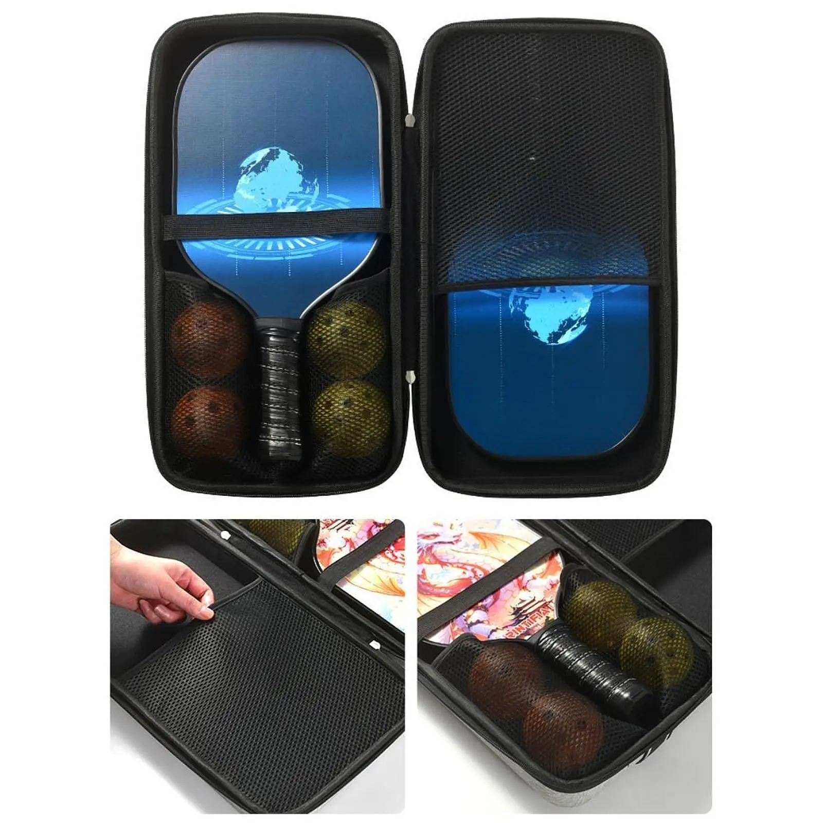 Multifunctional Pickleball Paddle Case EVA Material Organizer Zipper Bag Large Capacity Protection for Training and Games