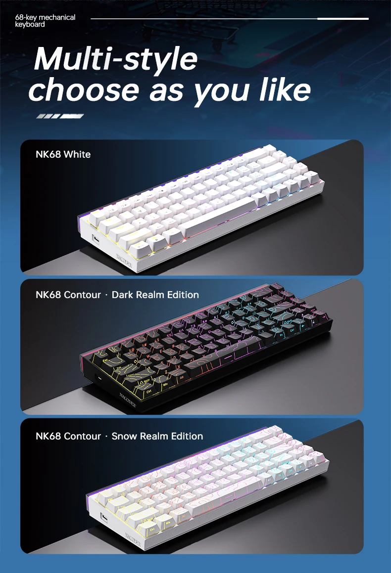 AJAZZ NK68-68% Konfigurierbare Kabelgebundene Mechanische Tastatur, mit RGB-Beleuchtung, Hot-Swap-fähige Gaming-Tastatur – Detail 3
