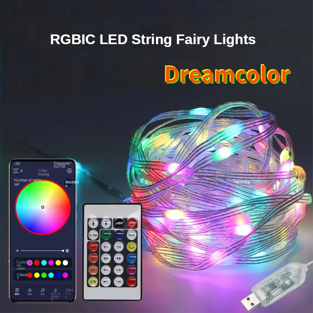 10M Ws2812b Fee Licht Bluetooth Led String Rgb Droom Kleur Adresseerbare Partij Kerstverlichting Bruiloft Decoratie Slinger 5vdc