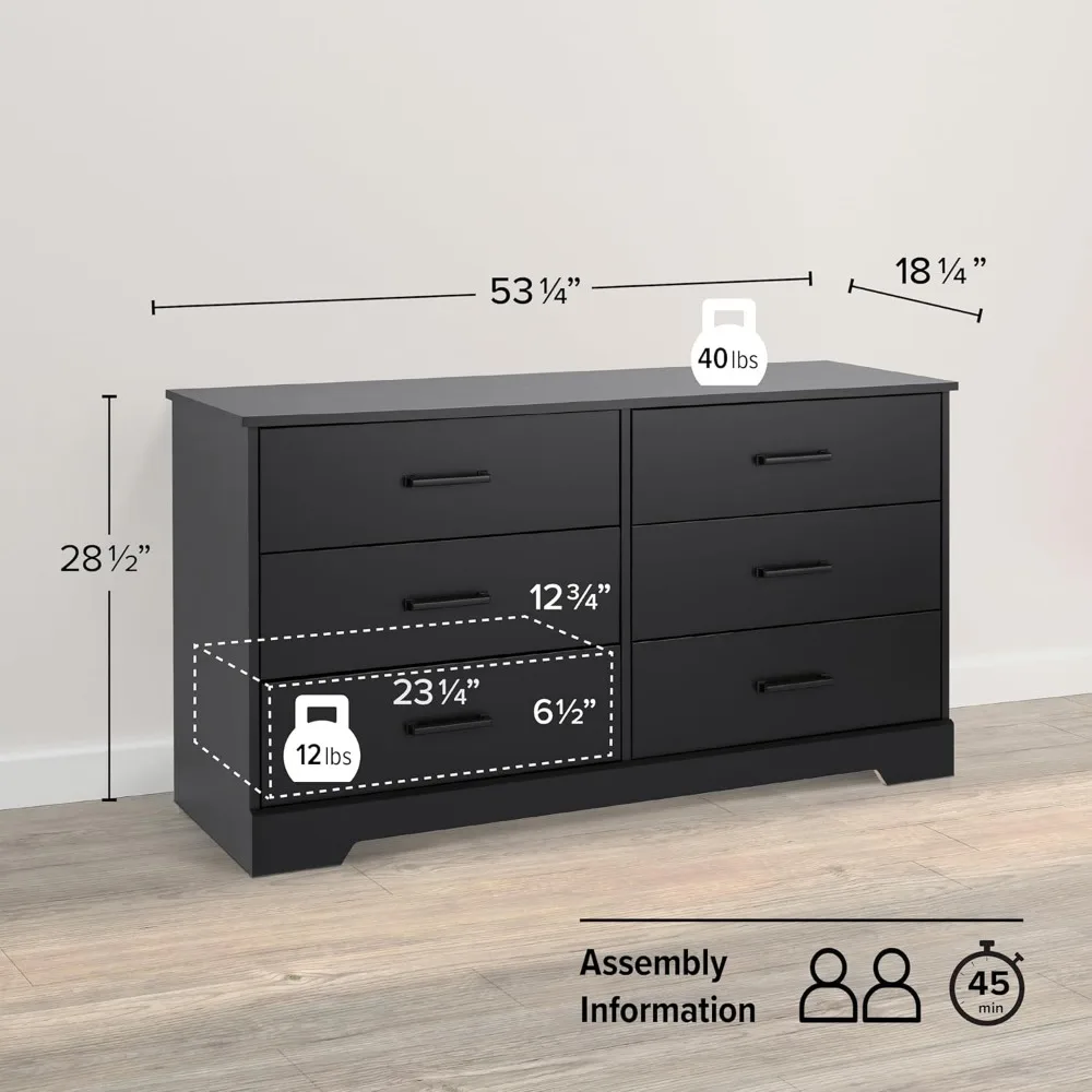 Kommode mit zwei Schubladen, 18,25 Zoll x 53,25 Zoll x 28,5 Zoll, rustikales Schwarz