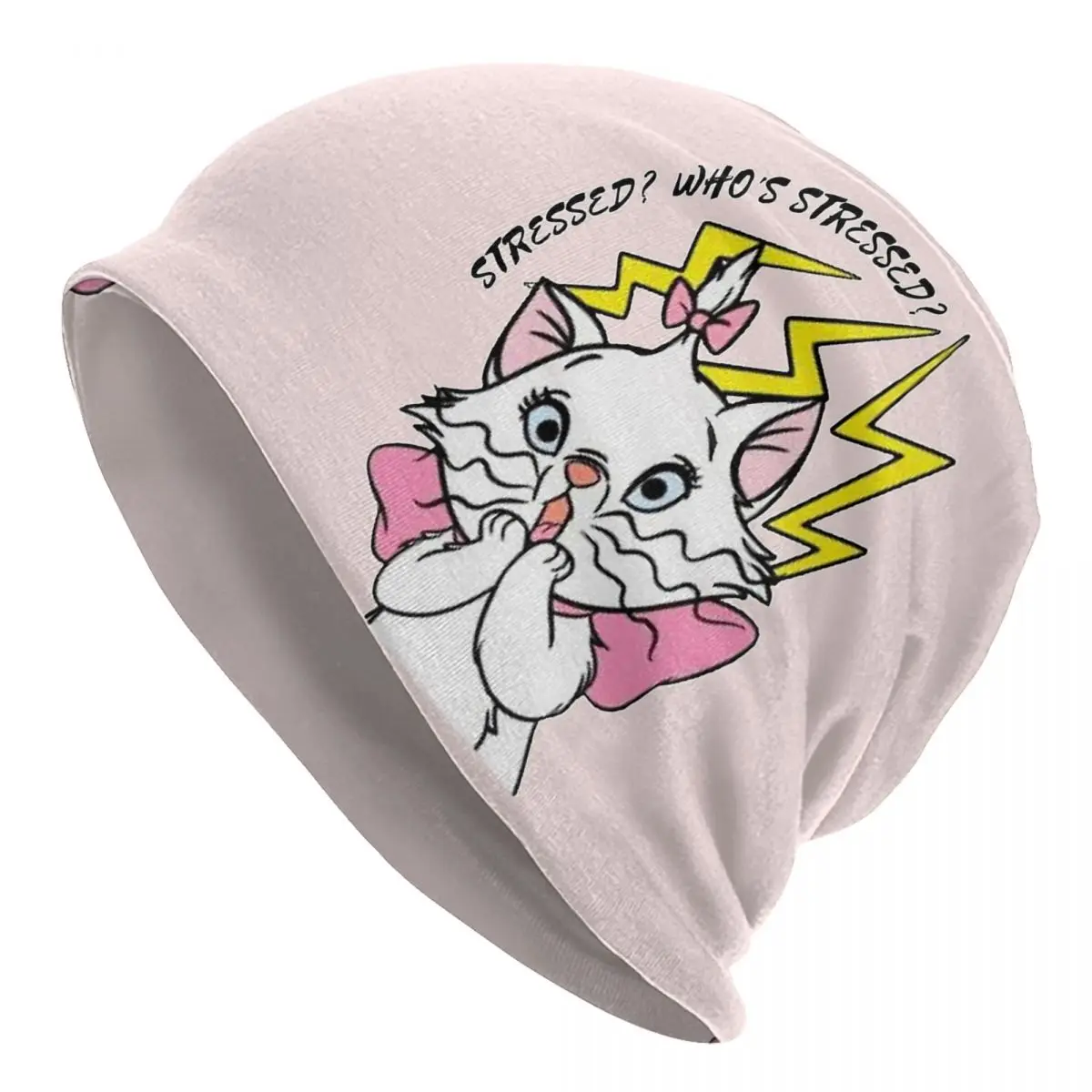 Stressed Marie Cute Cat Stressed Out Whos Stressed Warm Knitted Cap Bonnet Hat Autumn Winter Beanies Hats for Unisex Adult