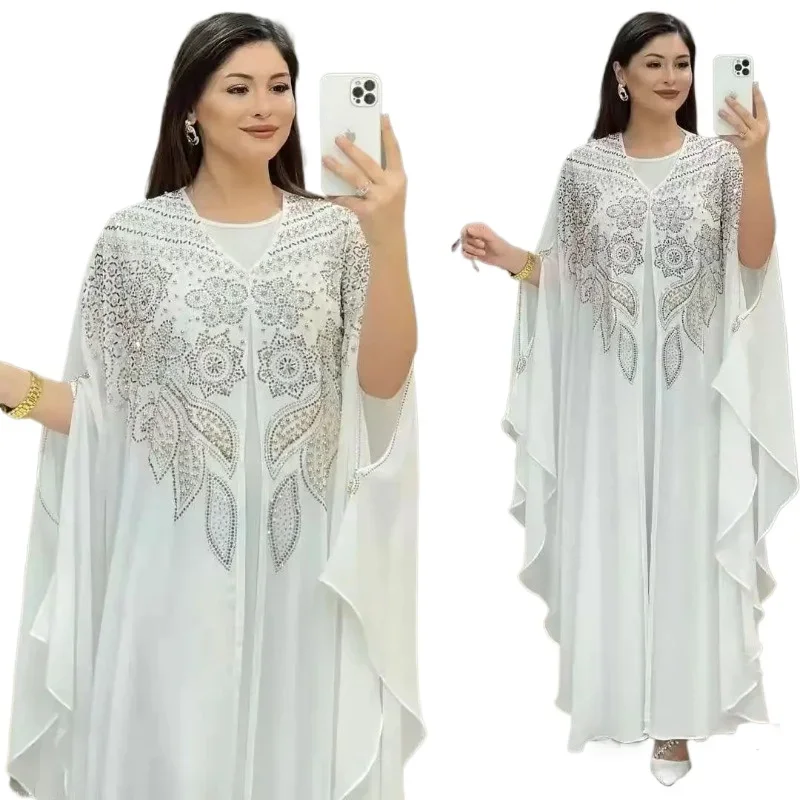 Plus Size African Party Dresses for Women Chiffon Boubou Ankara Dashiki 2 PCS Set Outfit Dubai Kaftan Abaya Robe Marocaine Femme