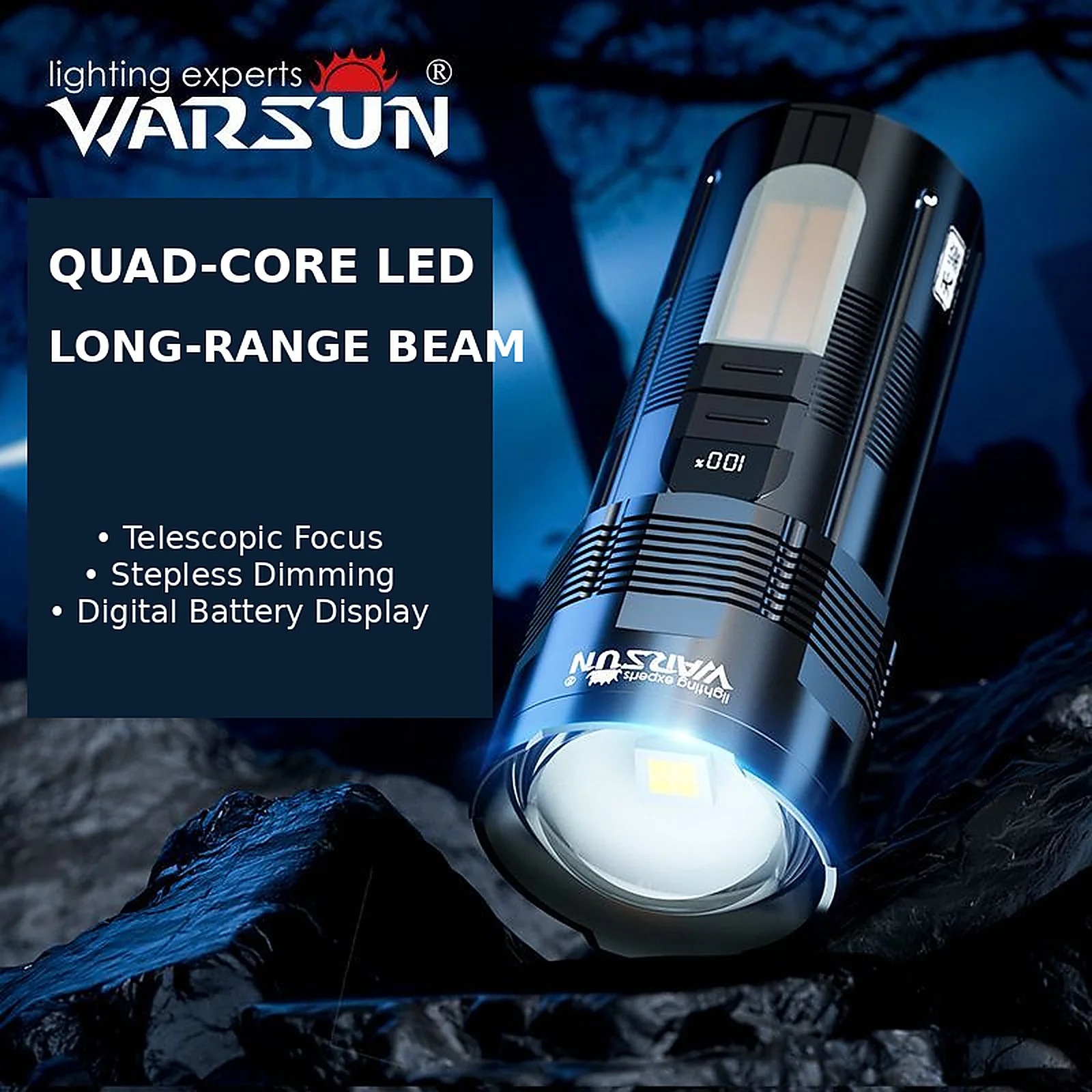 warsun-sp07s-充電式ホワイトレーザートーチ、登山、キャンプ、緊急時用の強力な長距離コンパクト懐中電灯