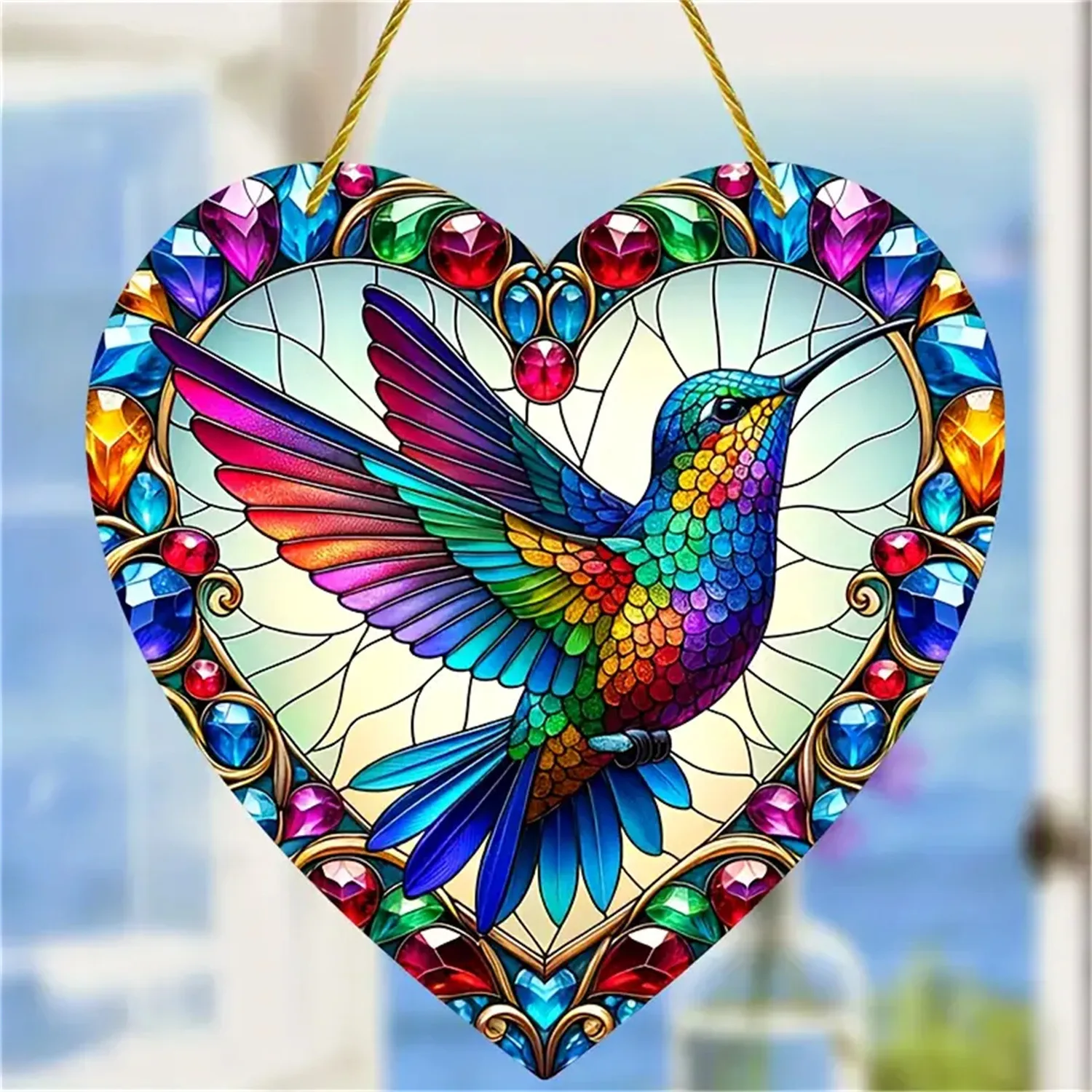 Gorgeous Hummingbird Sun Catcher ，Acrylic Stained Glass, Hanging Decor for All Seasons, Perfect Home & Garden Gift