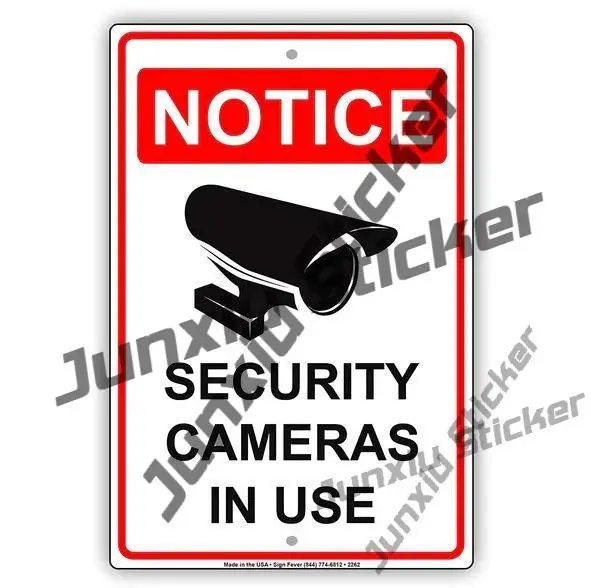 Notice Security Cameras in Use with Graphic Sign Warning Sign Vinyl Decal Wall Decor Outdoor Display UV Protected Waterproof