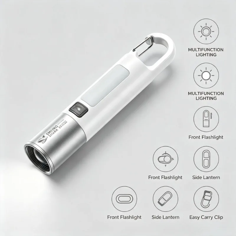 SMILING SHARK Outdoor Strong Lights Flashlight Camping Emergency High Brightness Multifunctional Rechargeable with Side Light
