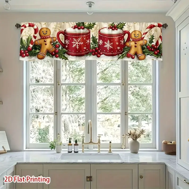 VIKAMA Christmas Window Valance Candy Cane Peppermint Nutcracker Xmas Balls Pine Cone Kitchen Holiday Window Curtain Decor