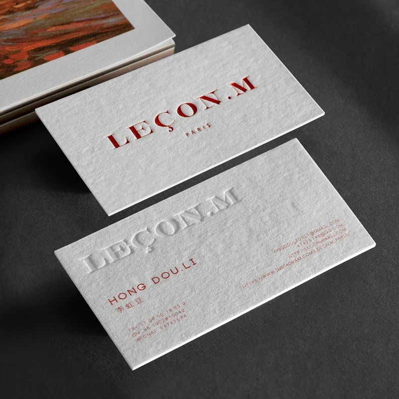 Customized High-end Cotton Paper Business Cards with Embossed Design, Hot Stamping, Embossed Specialty Paper, Irregula
